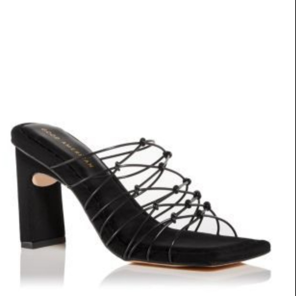 NIB Good American Knotted Strapy Heeled Mules Slides in Black - Picture 3 of 5